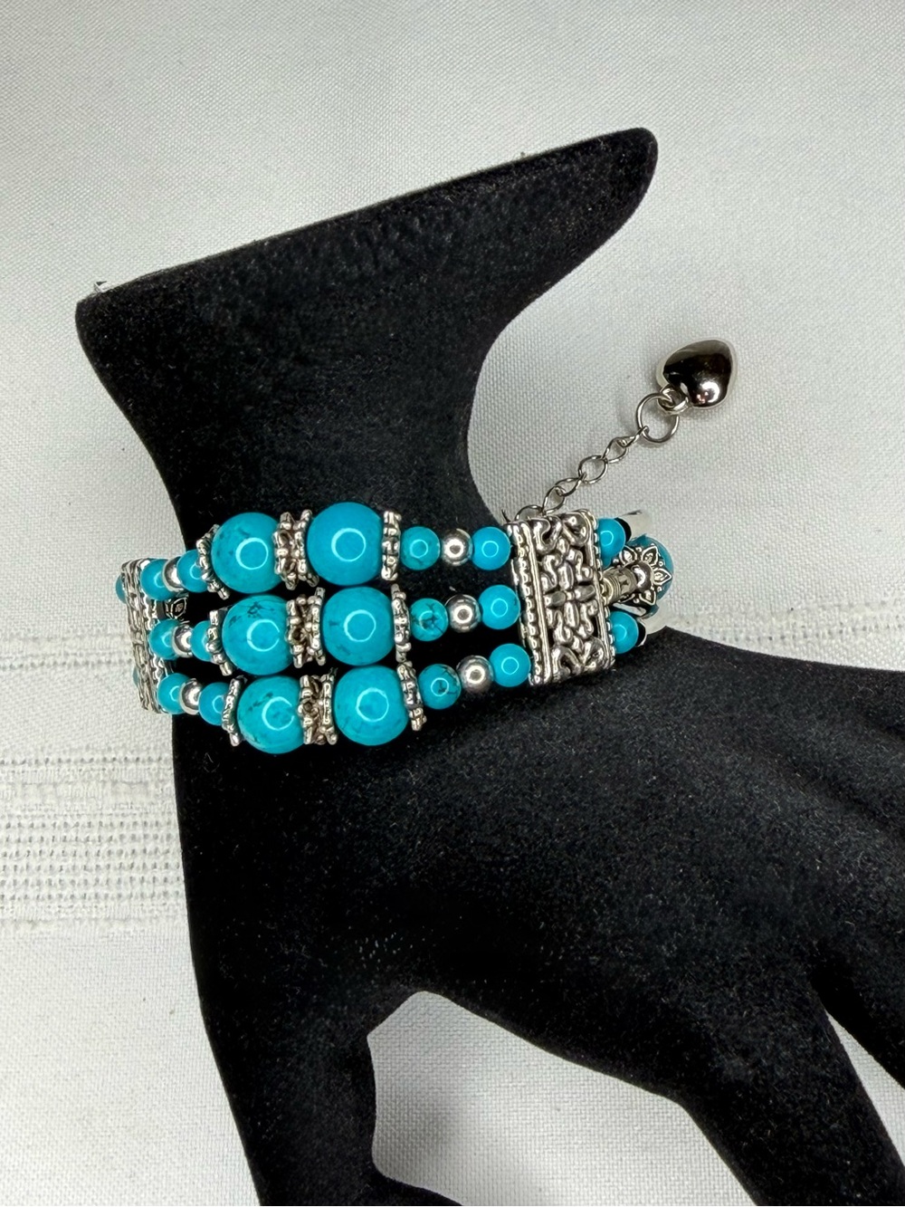 Boho SilverTone Turquoise Beaded Statement Bracelet Western Southwest Adjustable
